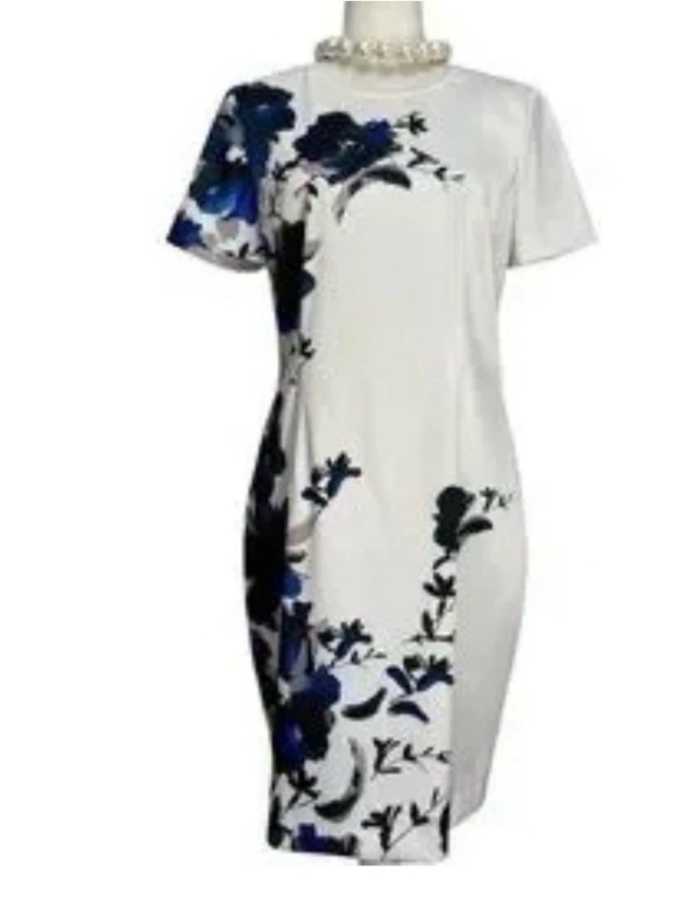 ST . JOHN Floral dress with Blue Bloom Print short sleeve 12 NWOT - Picture 2 of 11